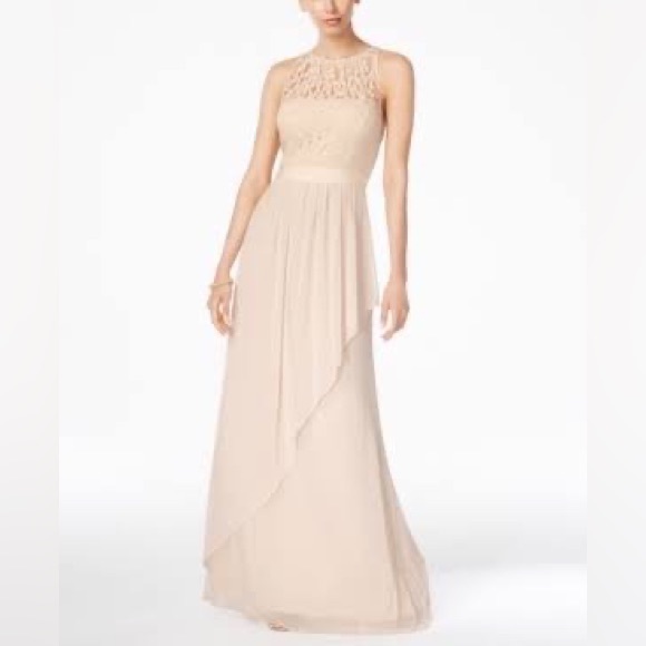 ADRIANNA PAPELL NWT LACE ILLUSION HALTER GOWN